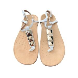 Vionic Rest Nala Leather T-Strap Orthotic Sandal White and Gold Size 9
